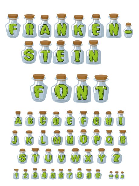 科学怪人字体绿色字母实验室罐子图片下载