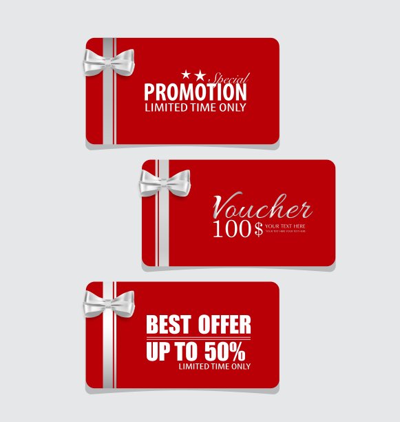 有礼品蝴蝶结和丝带的礼券图片下载