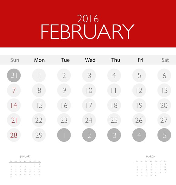 2016年日历为月度日历模板图片下载