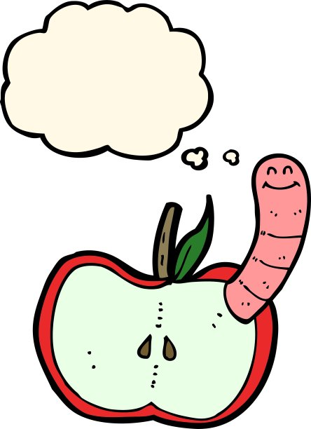 卡通苹果与蠕虫与思想泡泡图片下载