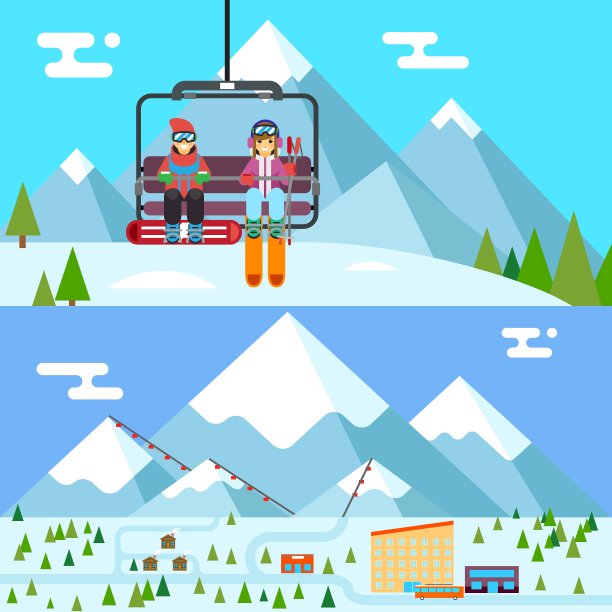 滑雪场度假滑雪者和单板滑雪者都上去了图片下载