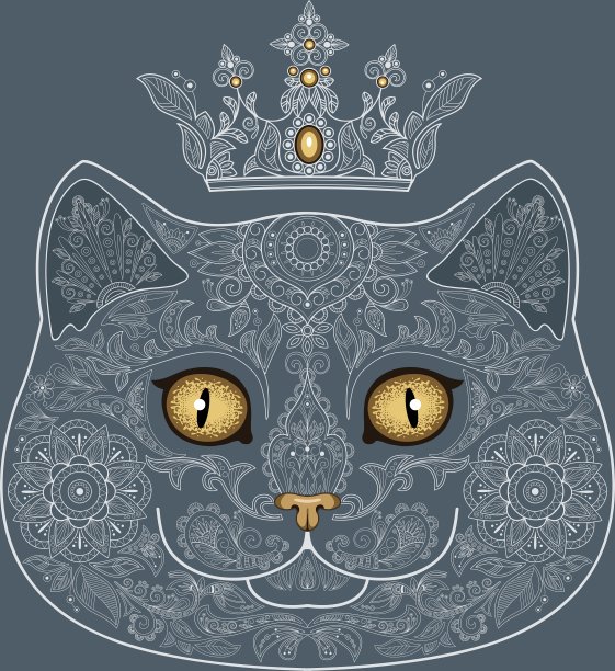 有王冠的猫的纹身头图片下载