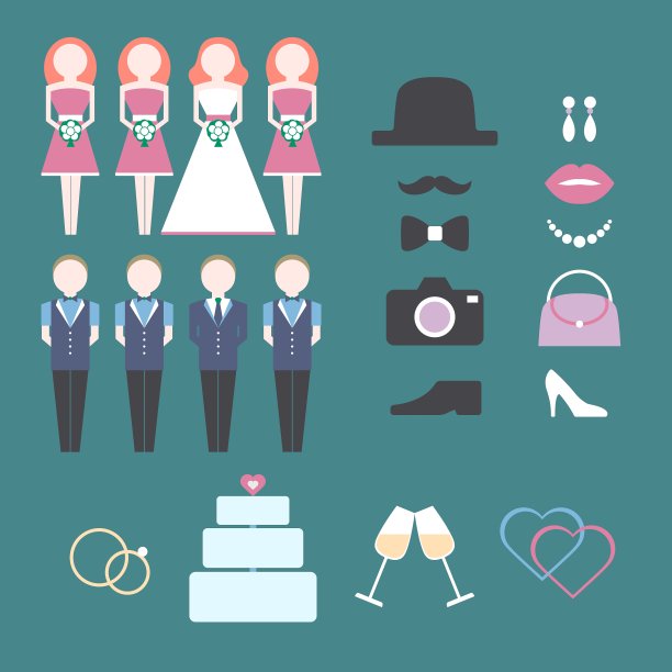 复古婚礼套装的设计元素图片下载