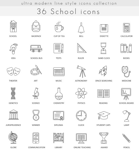 学校超现代轮廓线图标，适用于图片下载
