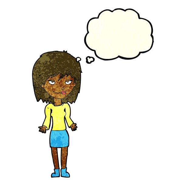 卡通女人耸耸肩膀，带着思想图片下载
