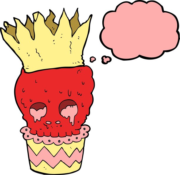 带有思想泡泡的骷髅蛋糕卡通图片下载