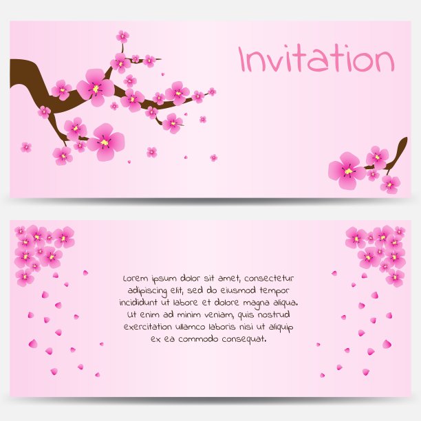 邀请设计模板盛开的樱花在粉红色图片下载