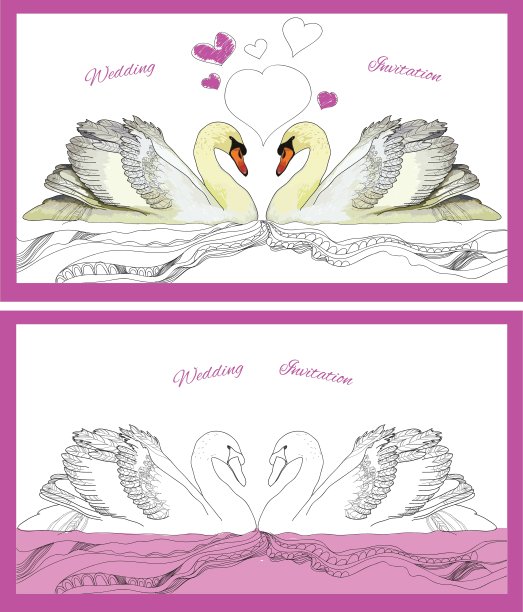 波浪上的一对装饰天鹅图片下载