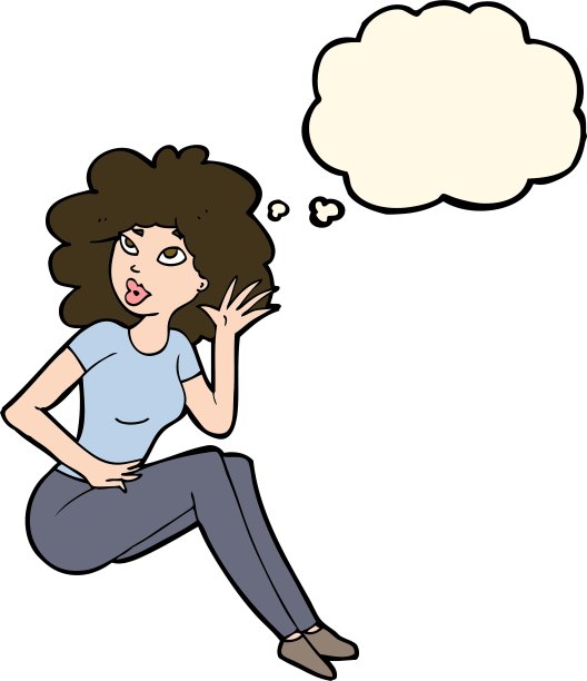 卡通女人听着用思想泡泡图片下载