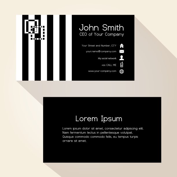 简单的斑马条纹黑色名片设计图片下载