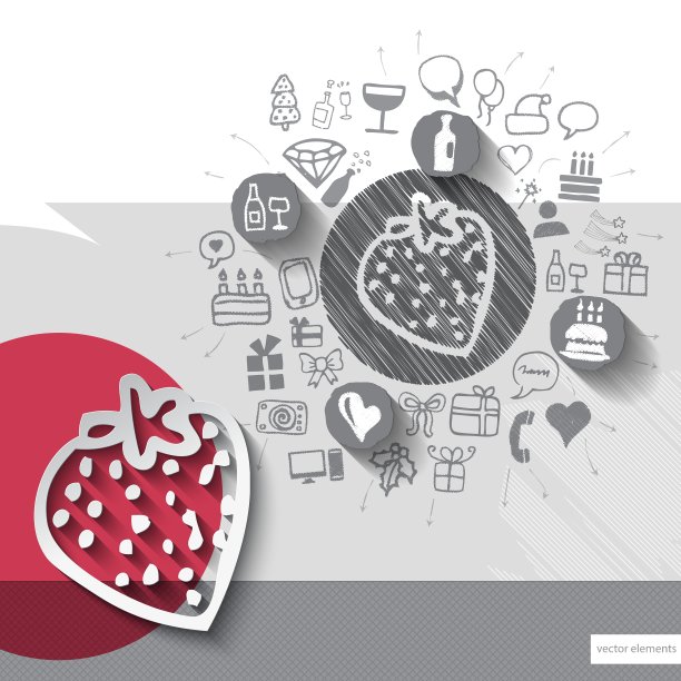 手绘草莓图标与图标背景图片下载