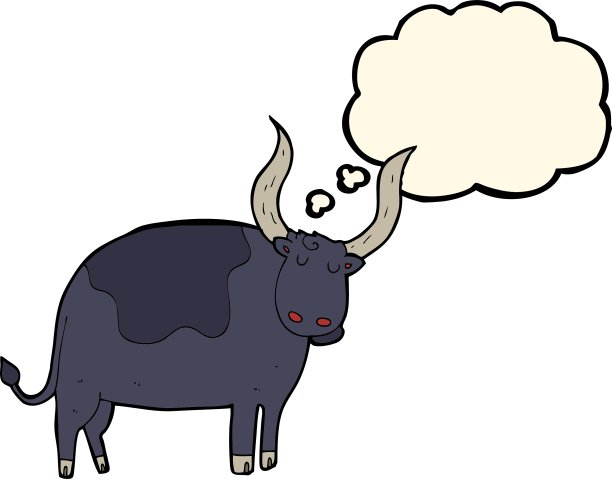 卡通牛与思想泡泡图片下载