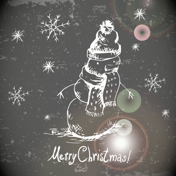手绘复古贺卡与雪人图片下载