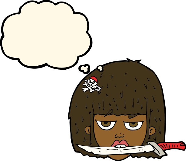 卡通女子嘴里叼着刀图片下载