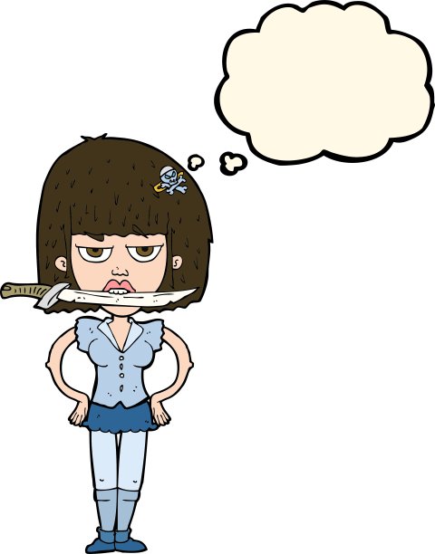 卡通女人用刀夹着牙图片下载