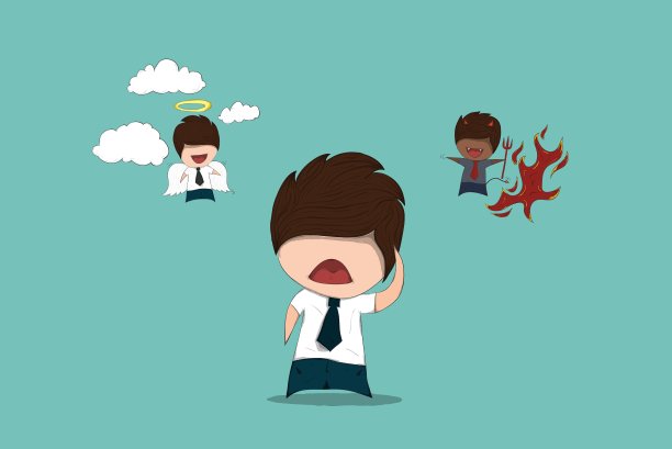 商人用手画着邪恶和天使图片下载