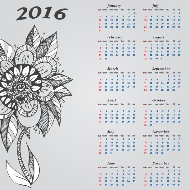 时尚日历与鲜花一年图片下载