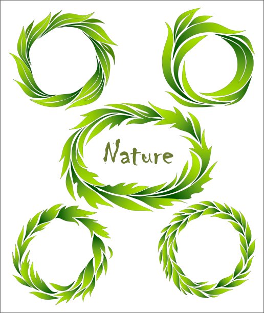 一套花环绿色风格化的叶子图片下载