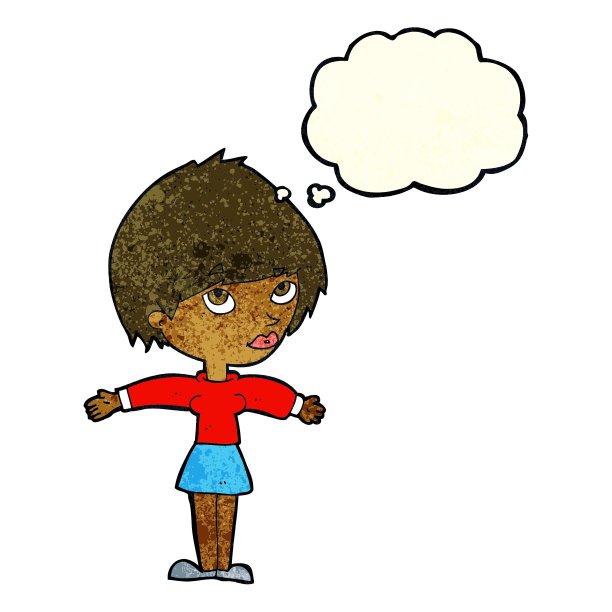 卡通女人张开双臂抱着思想泡泡图片下载