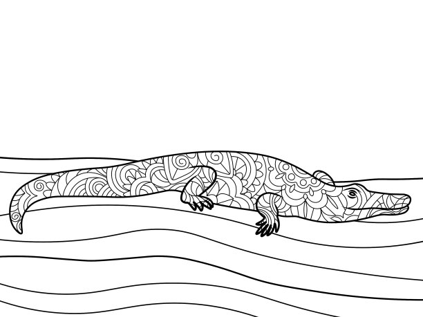 成人鳄鱼涂色书图片下载