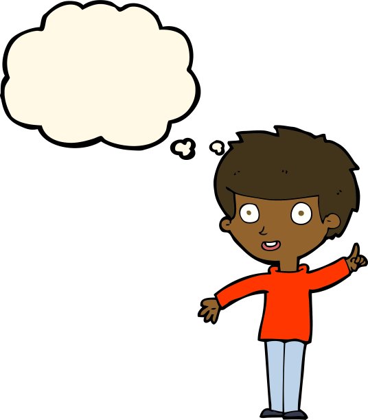 卡通男孩用想法和思想泡泡图片下载
