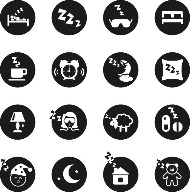 关于甜蜜的梦和睡觉时间的一组圆形图标图片下载