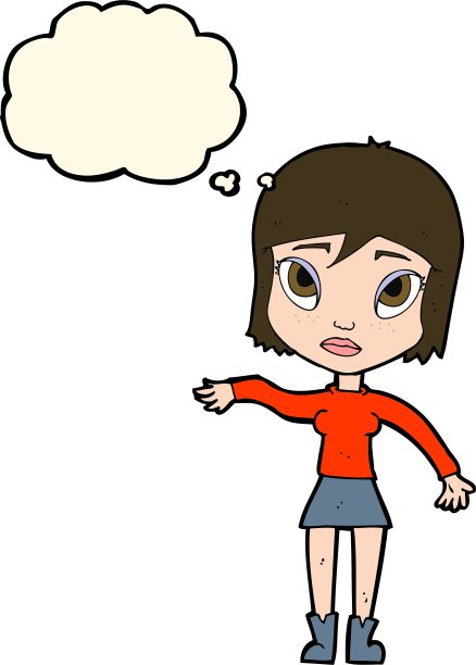 卡通女人挥动着手，带着思想泡泡图片下载