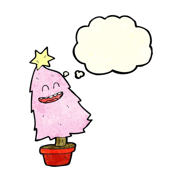 卡通舞蹈圣诞树与思想泡泡图片下载