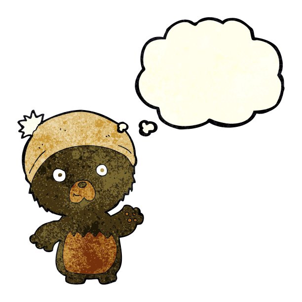 卡通可爱的泰迪熊在帽子与思想泡泡图片下载