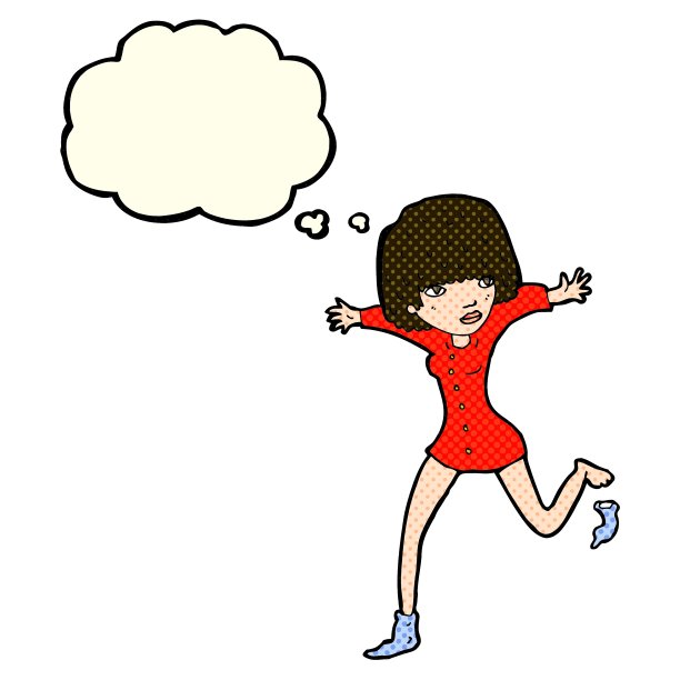 卡通女人用思想泡泡踢掉袜子图片下载