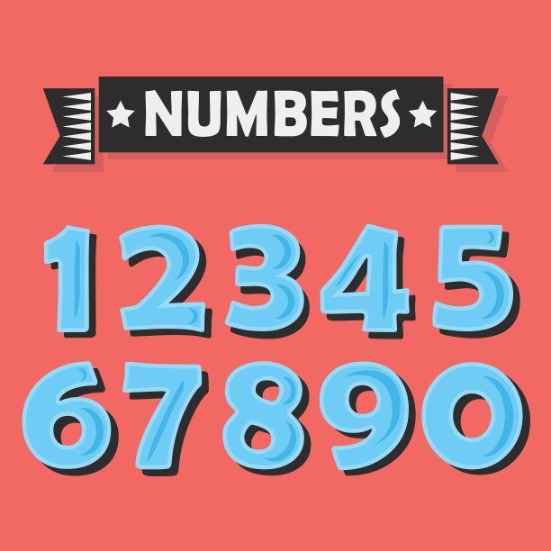 蓝色卡通数字设置在珊瑚背景图片下载