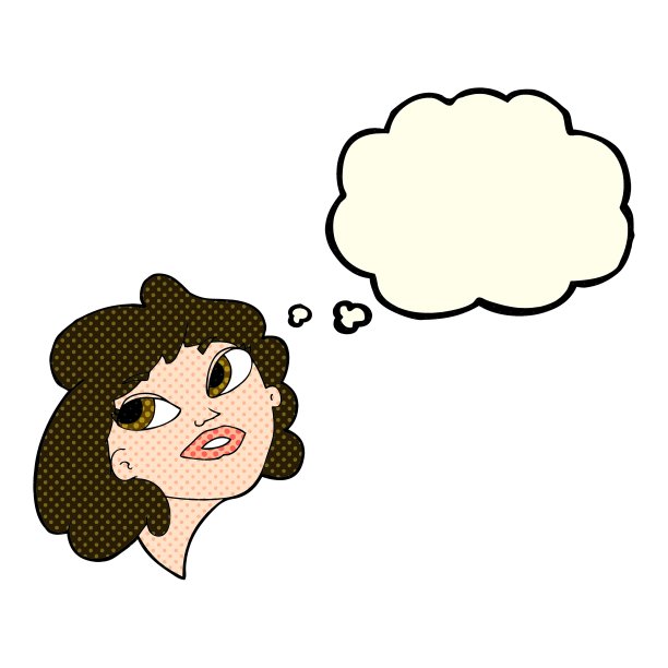 卡通快乐的女人带着思想泡泡图片下载