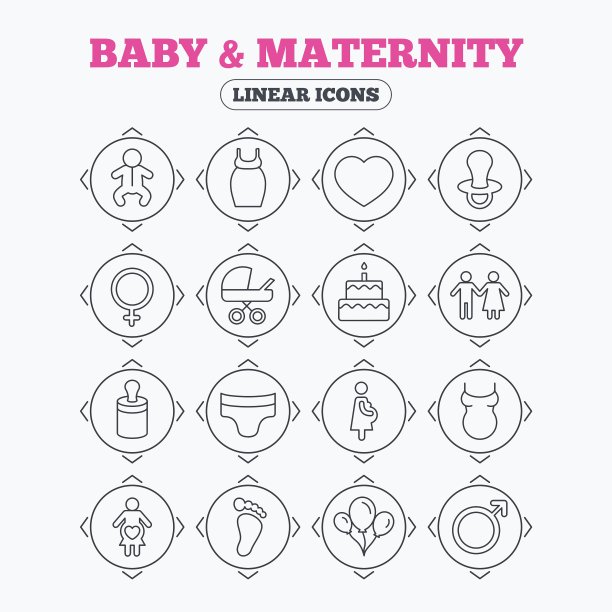 婴儿和孕妇线图标安抚奶嘴尿布图片下载