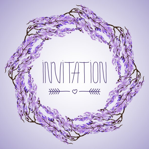 水彩花卉设计卡与紫藤图片下载