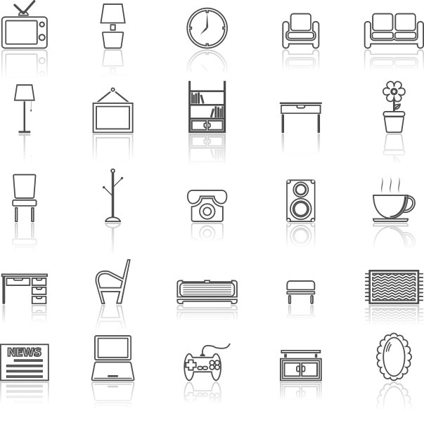 客厅线条图标与反射在白色上图片下载