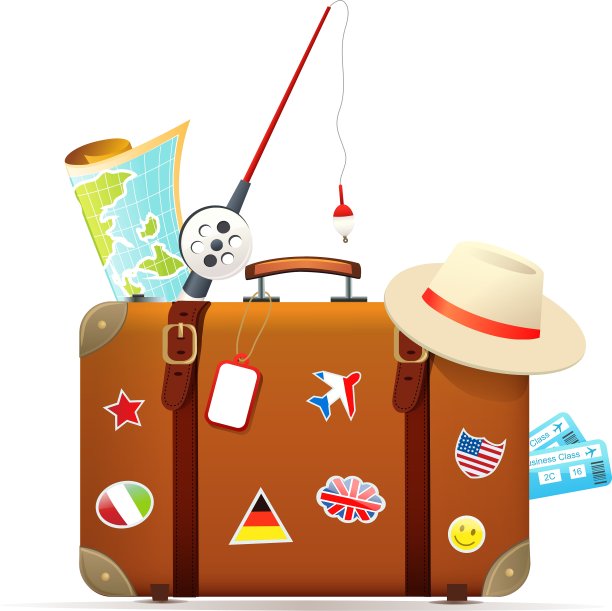 装有旅行配件的旧旅行箱图片下载