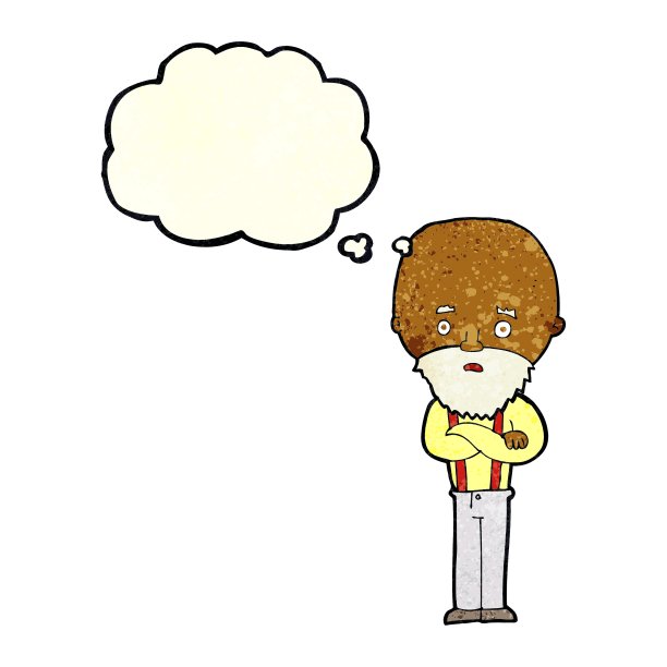 卡通发愁的老人带着思想泡泡图片下载