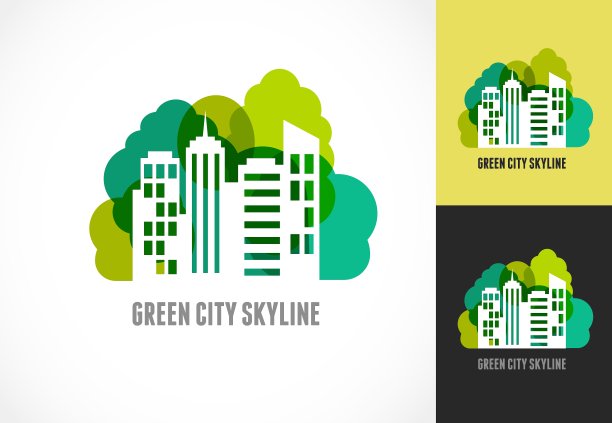 五颜六色的房地产城市和天际线图标图片下载