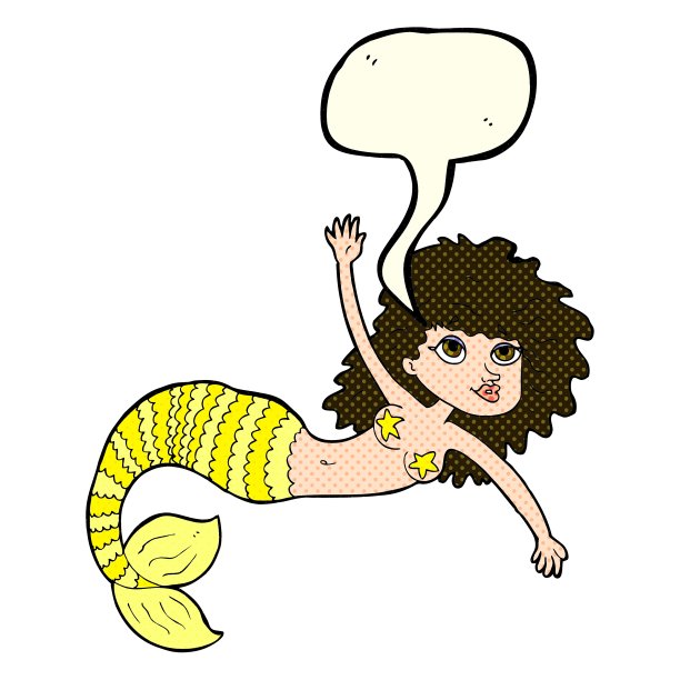 卡通漂亮的美人鱼与讲话气泡图片下载