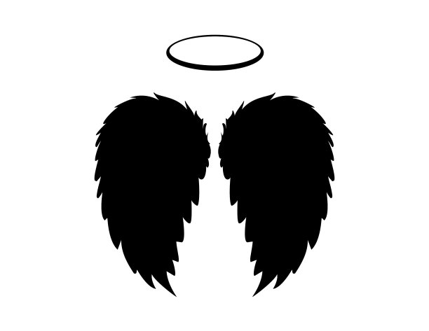 黑色天使的翅膀和光环在白色的背景上图片下载