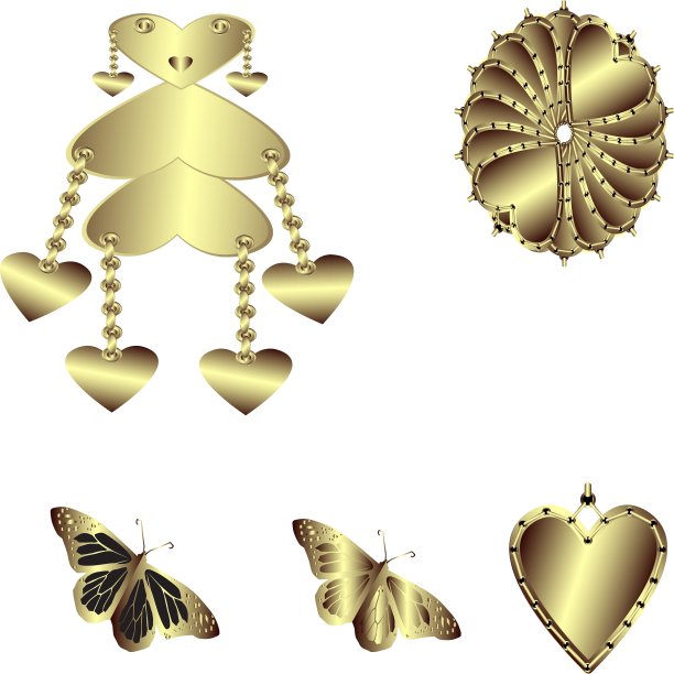 白色背景下金色心形的特写镜头图片下载