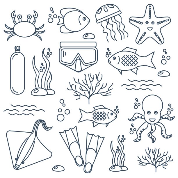 潜水图标设置与鱼和设备图片下载