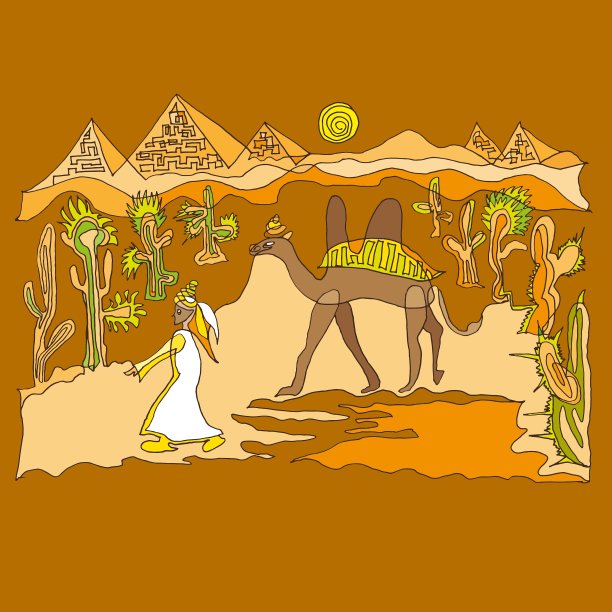 撒哈拉沙漠有骆驼和沙丘图片下载