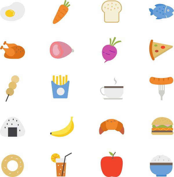 食物和饮料平面图标颜色图片下载