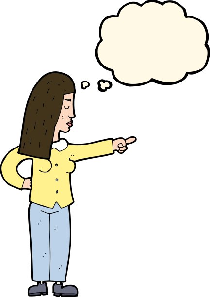 卡通女人用思想泡泡指着图片下载