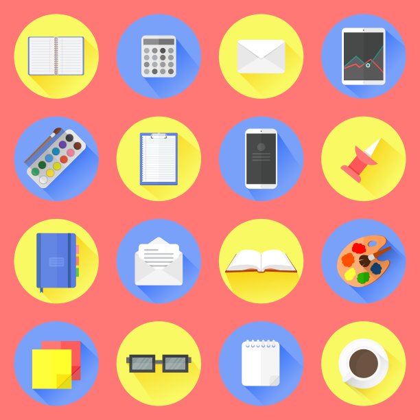 一组平面风格的图标图片下载