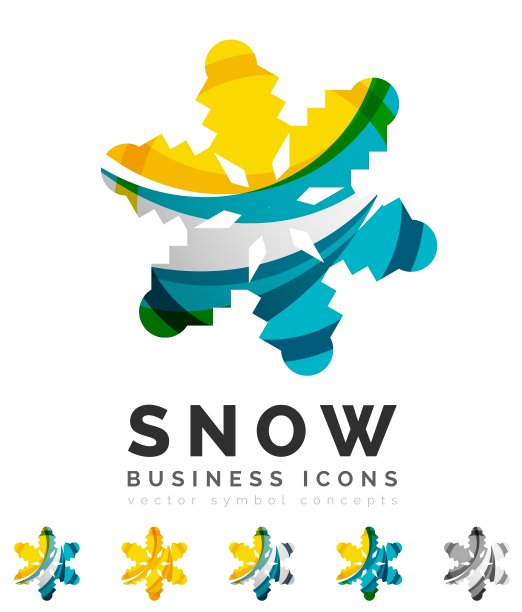 一套抽象的彩色雪花标志图标图片下载