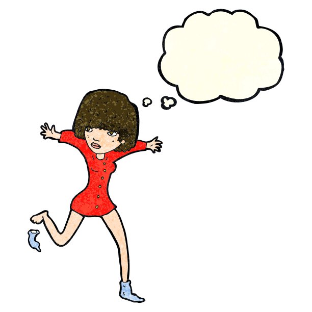 卡通女人用思想泡泡踢掉袜子图片下载