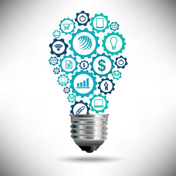 齿轮灯泡灰色背景图片下载