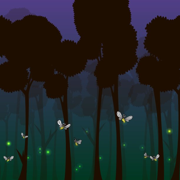 夜间森林里的萤火虫图片下载